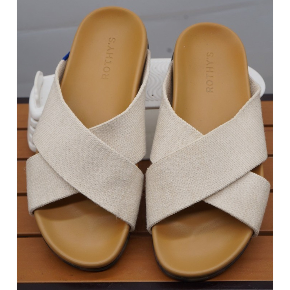 Rothy's The Weekend Slide Hemp Oat Cream Cross Strap Sandal Size 8 - Picture 7 of 10